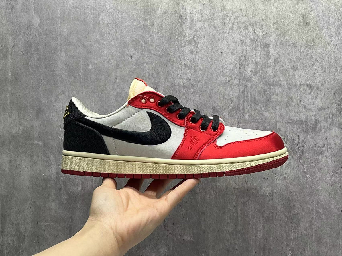 Low Top Sneakers, White Black Red Colorway, Lace Up Design, Casual Gift for Sneaker Fans