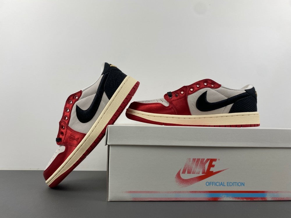 Low Top Sneakers, Red Black Beige Colorway, Lace Up Design, Casual Gift for Sneaker Fans