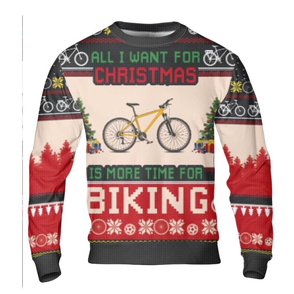 Humorous Cyclist Holiday Sweater, Mountain Biking Ugly Christmas Sweater, Bike Lover Ugly Sweater, MTB Crewneck Sweatshirt, X
