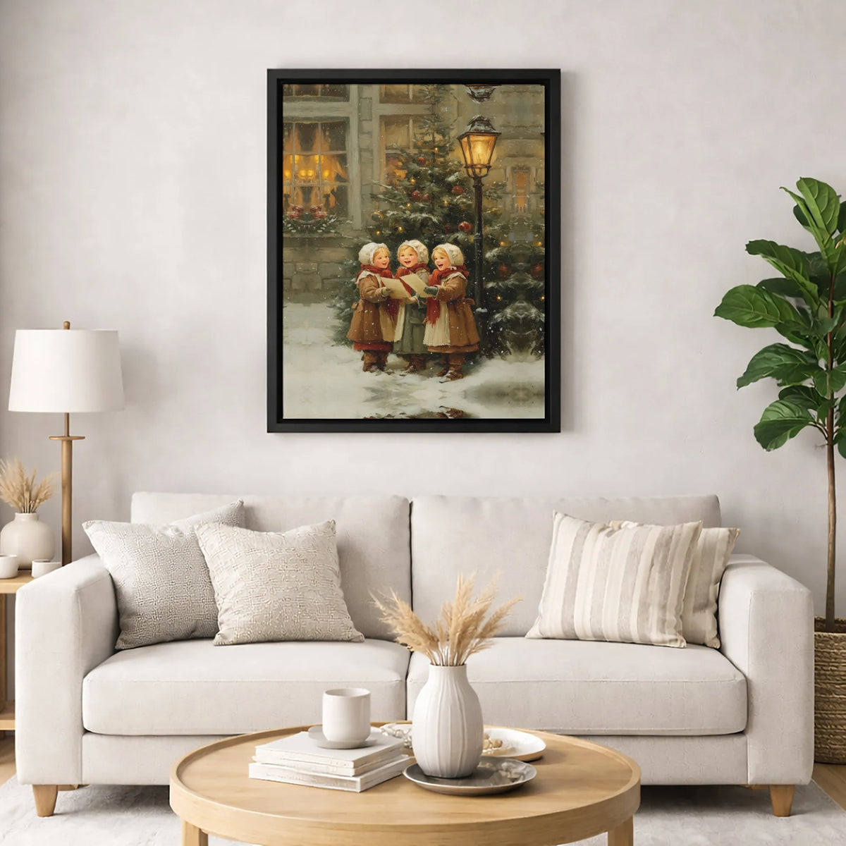 Vintage Snowy Winter Canvas Print, Victorian Christmas Carolers Canvas Wall Art, Holiday Caroling Canvas, Festive Christmas H