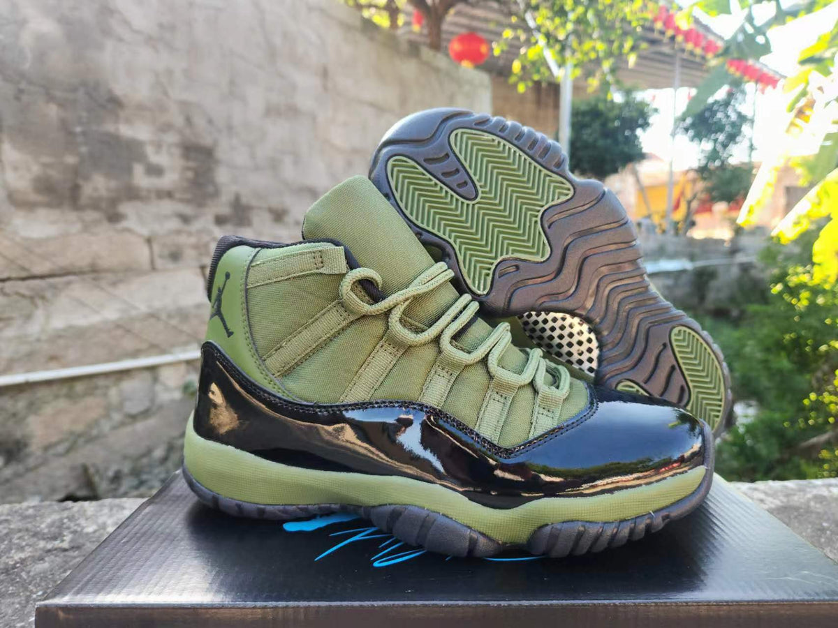 High Top Sneakers, Army Green Black Colorway, Lace Up Design, Casual Gift for Sneaker Fans