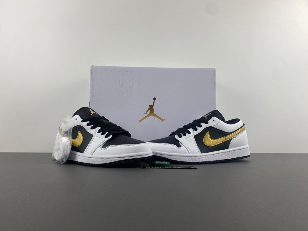 Low Top Sneakers, White Black Gold Colorway, Lace Up Design, Casual Gift for Sneaker Fans