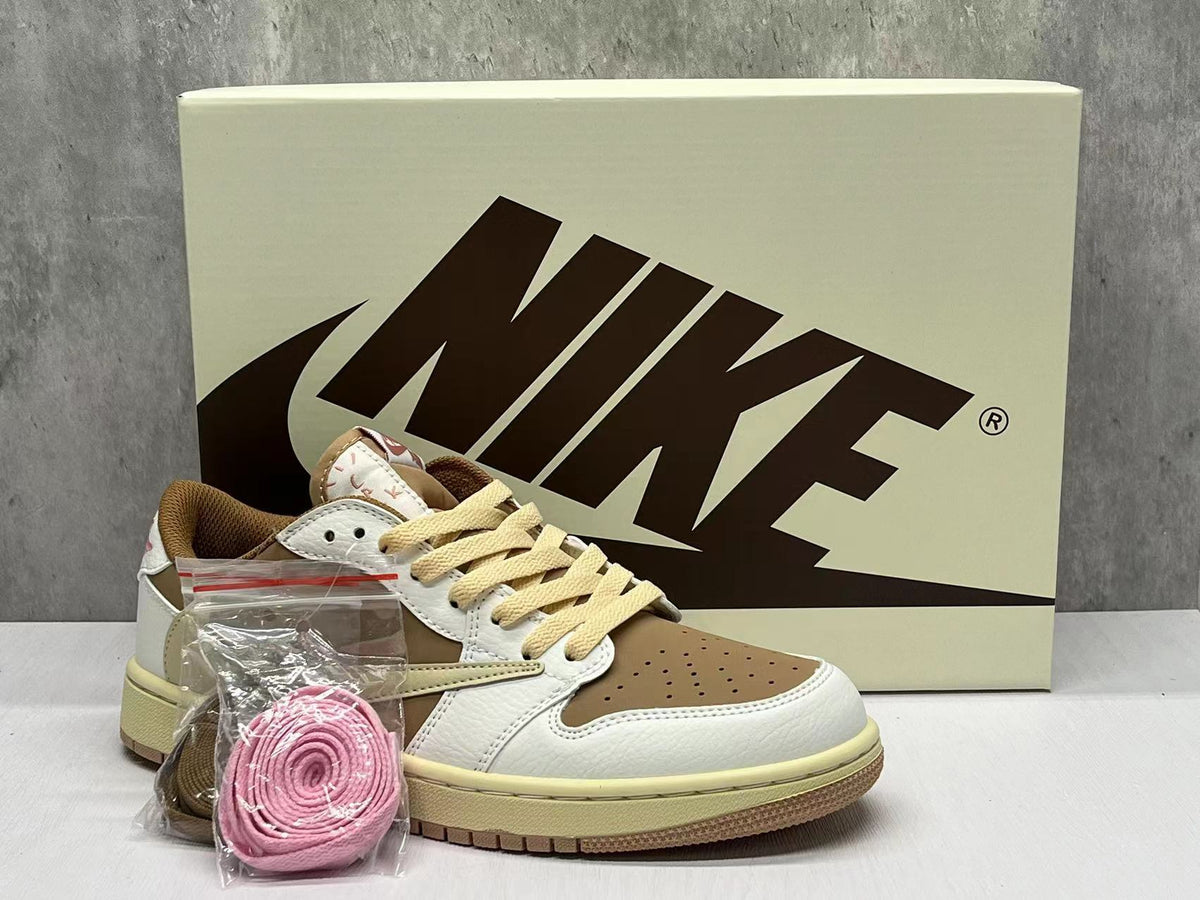Low Top Sneakers, Light Brown Pink Colorway, Reverse Hook Design, Lace Up Design, Casual Gift for Sneaker Fans