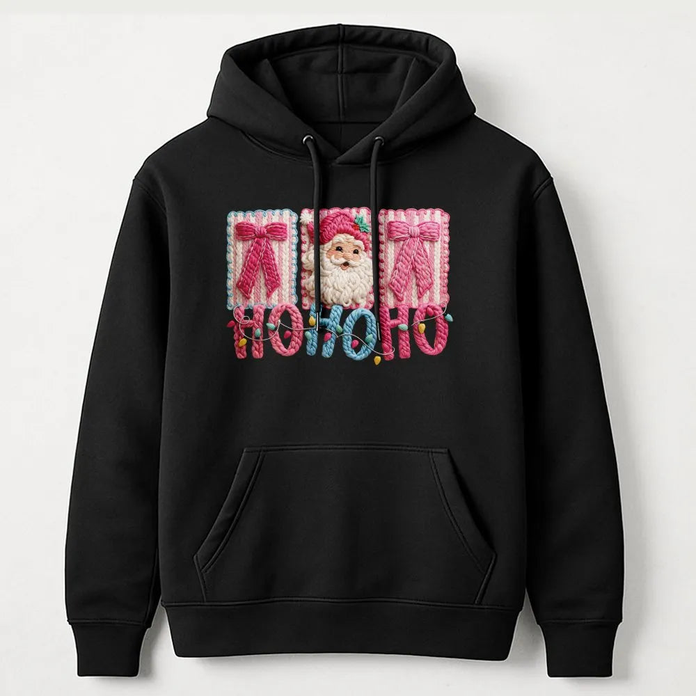 Faux Yarn Christmas Hoodie, Santa Claus Ho Ho Ho Hoodie, Retro Santa Sweatshirt, Holiday Santa Claus Pullover, Winter Xmas Pr
