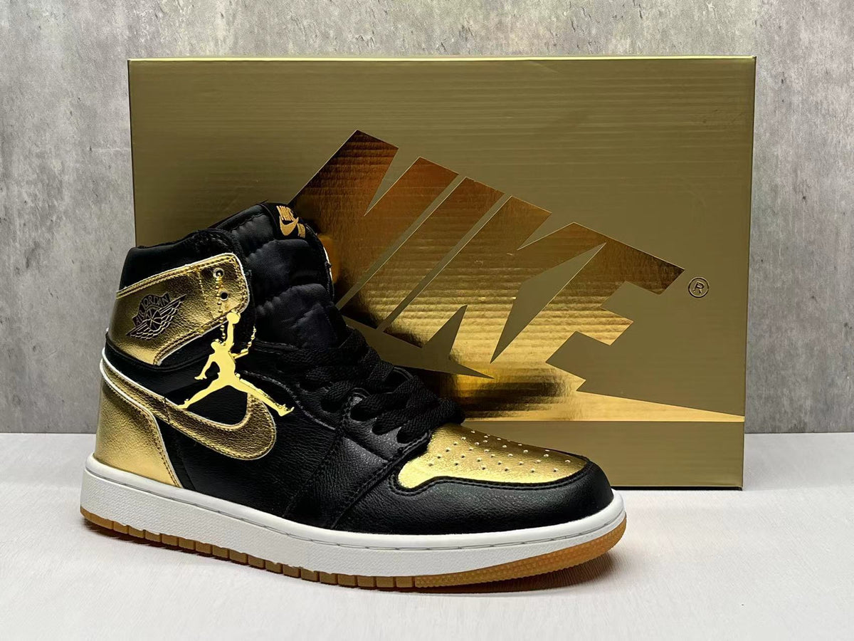 High Top Sneakers, Black Gold Colorway, Lace Up Design, Casual Gift for Sneaker Fans