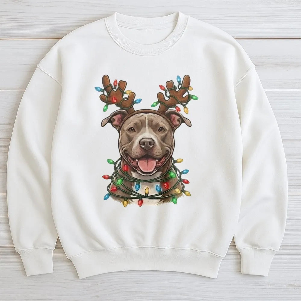 Reindeer Antlers Festive Dog Sweatshirt, Pitbull Christmas Sweatshirt, Adorable Holiday Puppy Sweatshirt, Dog Mom Xmas Crewne