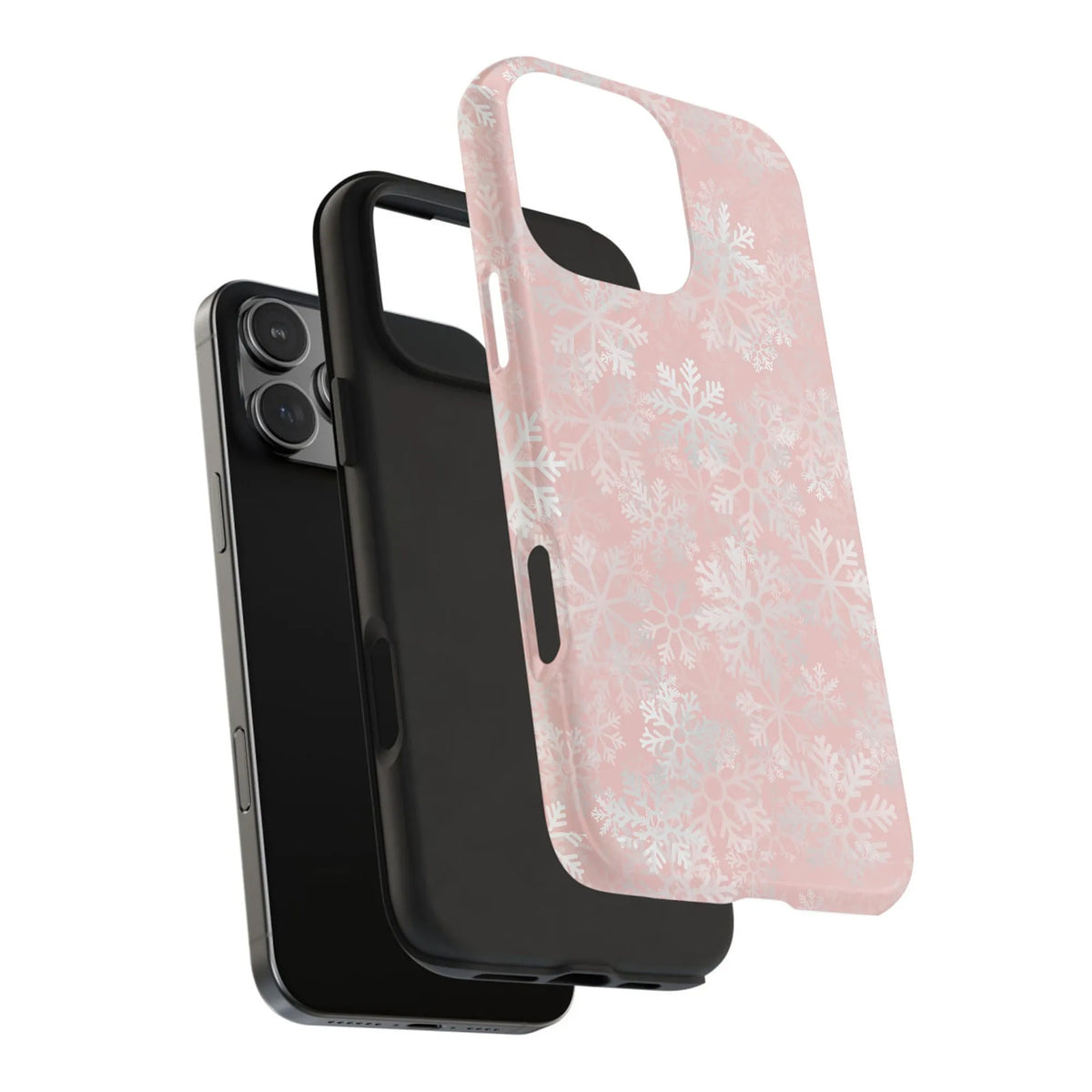 Winter Floral Pattern iPhone Cover, Pink Snowflake Phone Case, Dual Layer Polycarbonate Case, Festive Christmas Holiday Aesth