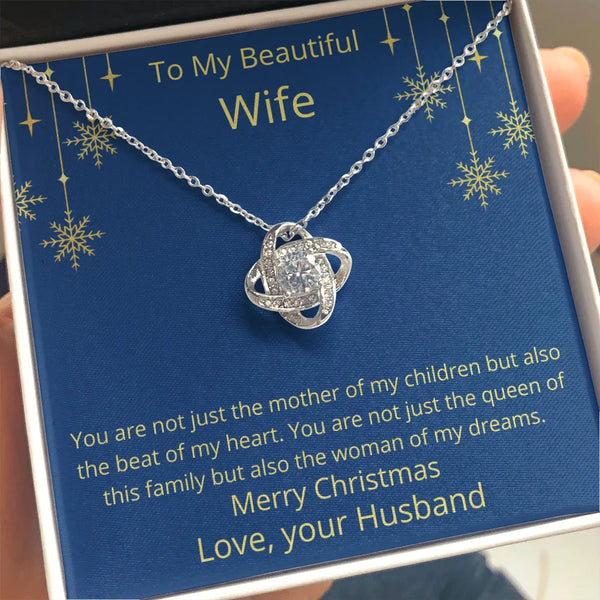 Romantic Cubic Zirconia Pendant Necklace, Wife Love Knot Necklace, 14k White Gold Love Knot Necklace, Christmas Jewelry Prese