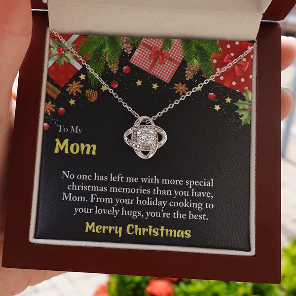 Christmas Love Knot Pendant Necklace, To Mom Love Knot Necklace, Cubic Zirconia Holiday Knot Necklace, Heartfelt Message Card