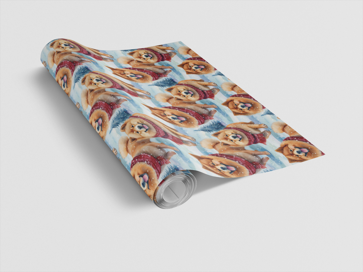 Winter Scarf Dog Wrapping Paper, Chow Chow Christmas Wrapping Paper, Watercolor Chow Gift Wrap, Dog Lover Wrapping Paper, Ado