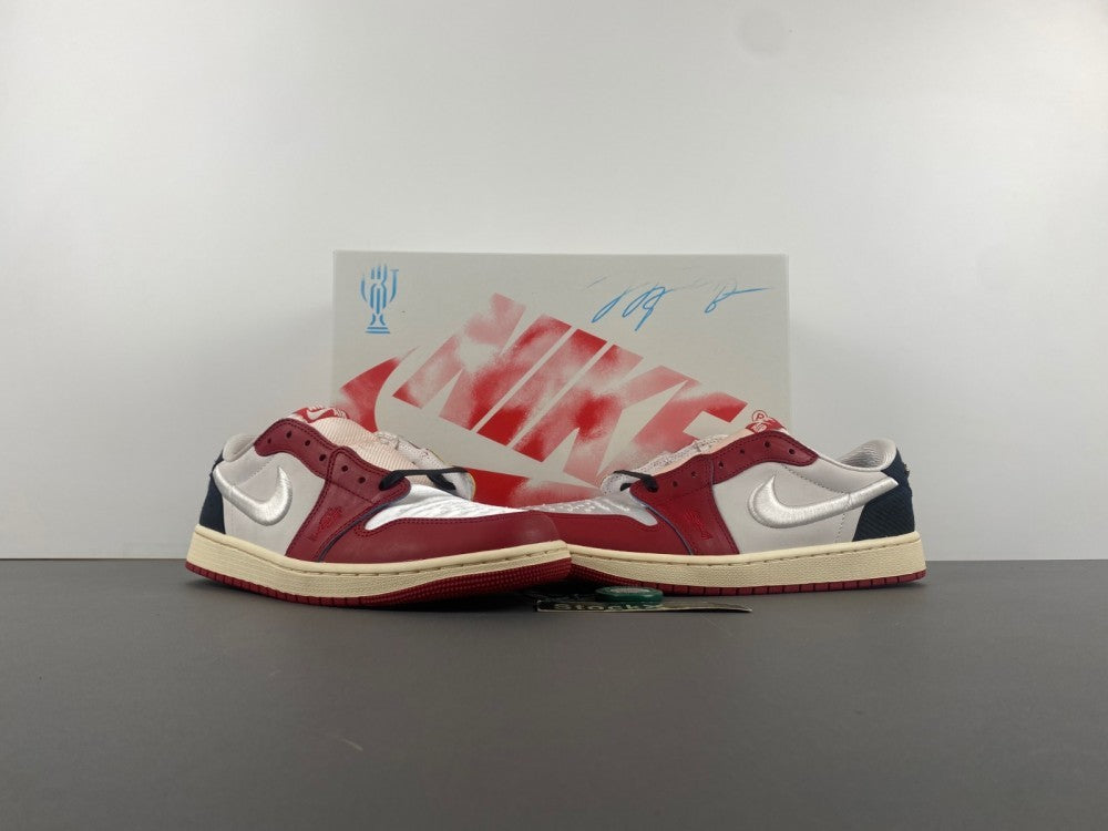 Low Top Sneakers, White Red Colorway, Lace Up Design, Casual Gift for Sneaker Fans