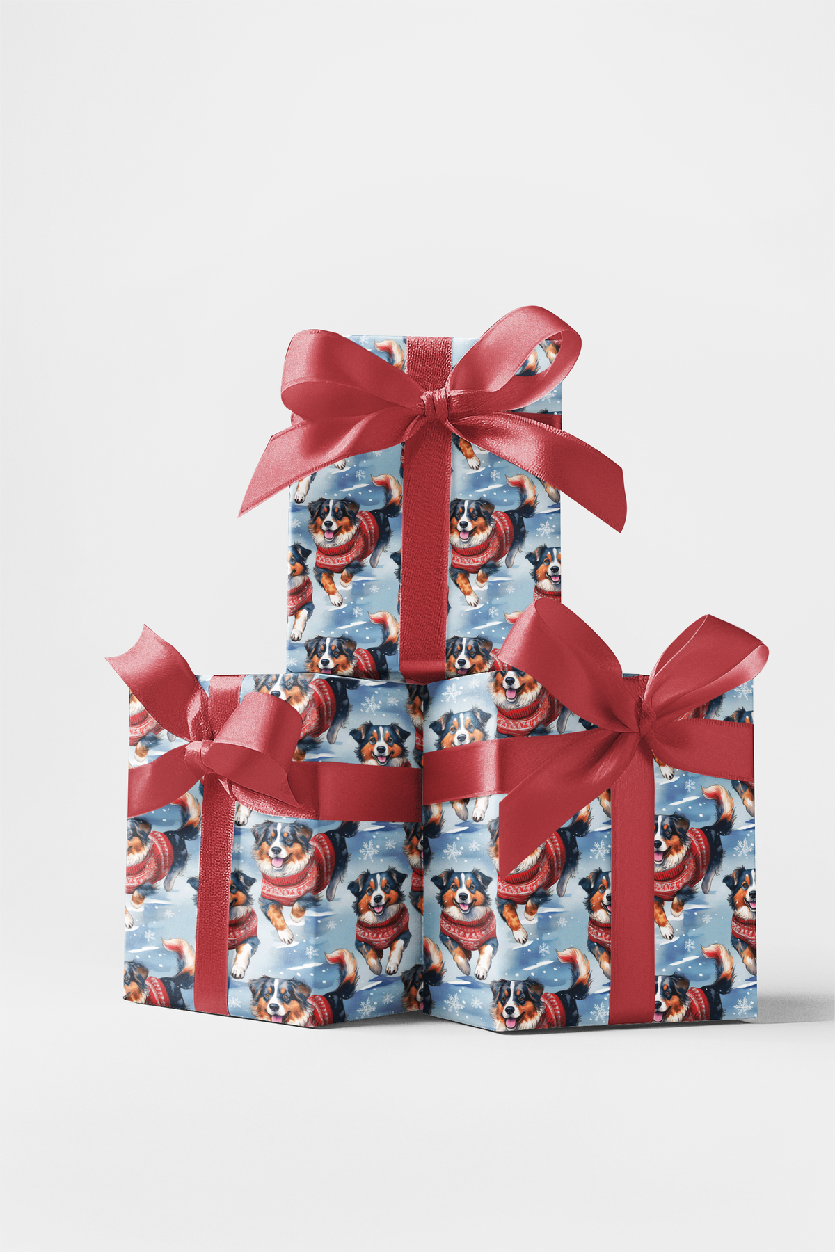 Holiday Dog Christmas Wrapping Paper, Australian Shepherd Wrapping Paper, Festive Puppy Present Gift Wrap, Dog Lover Holiday 