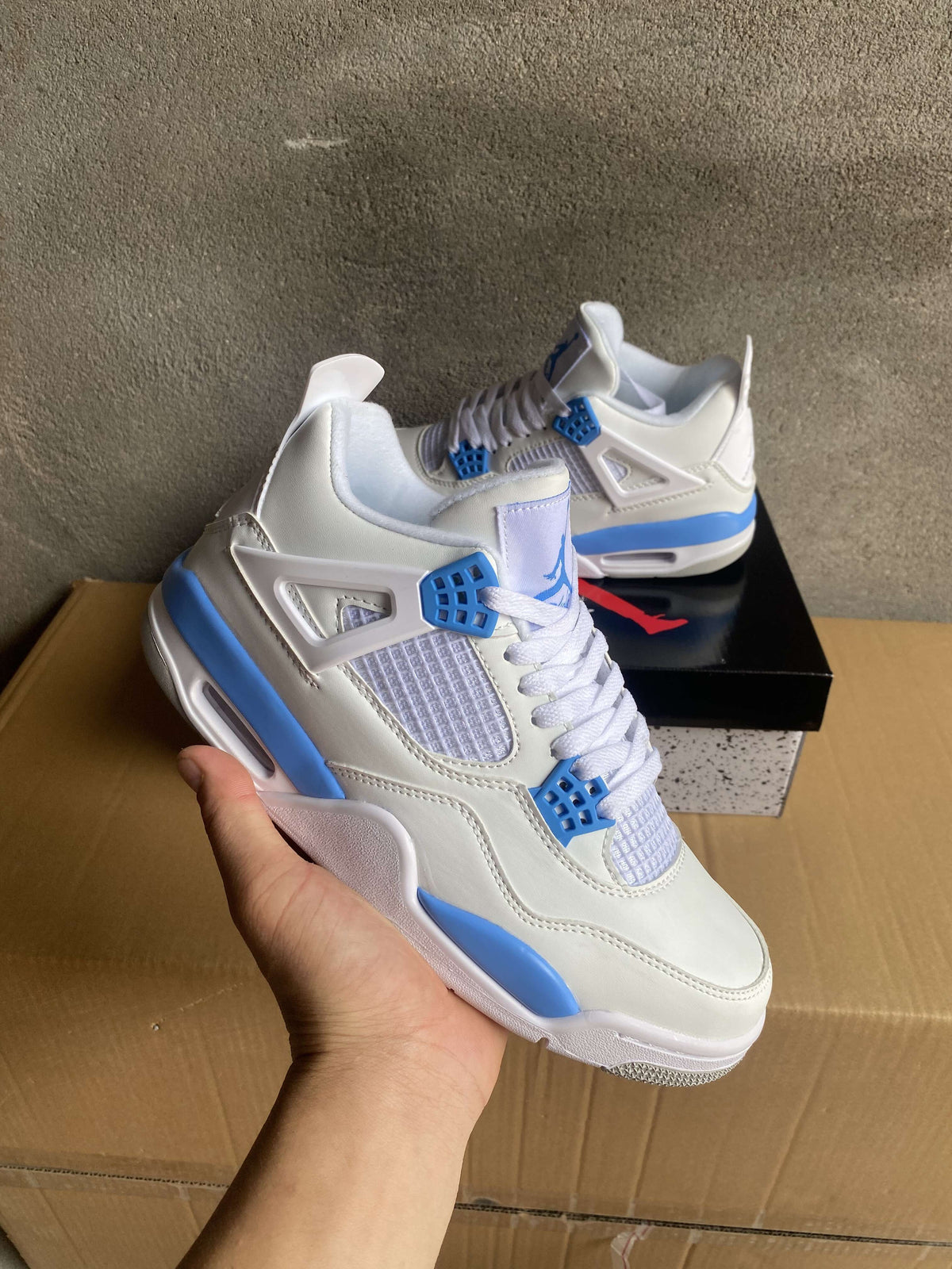 Mid Top Sneakers, White Blue Colorway, Lace Up Design, Casual Gift for Sneaker Fans