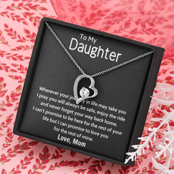Cubic Zirconia Heart Pendant Necklace, To My Daughter Forever Love Necklace, 14K Gold Finish Jewelry, Birthday Christmas Pres