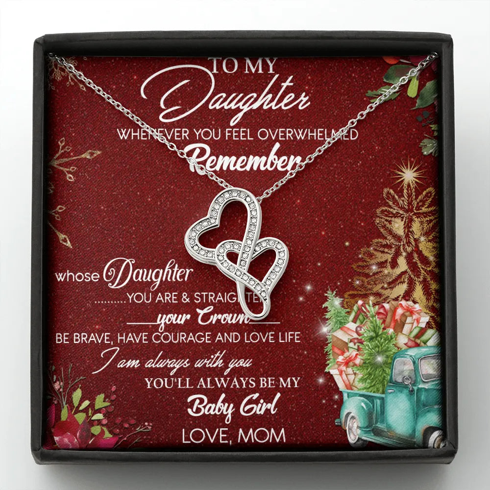 14K White Gold Double Heart Pendant Necklace, To My Daughter Interlocking Hearts Necklace, Meaningful Christmas Birthday Pres