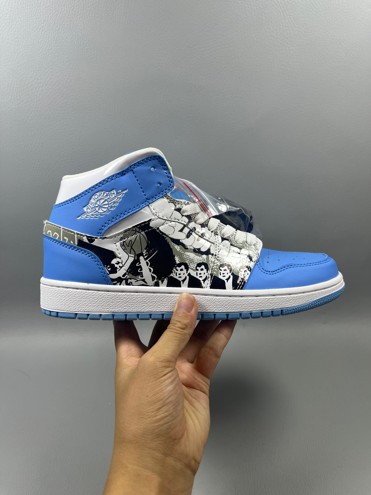 High Top Sneakers, Blue White Black Colorway, Lace Up Design, Casual Gift for Sneaker Fans