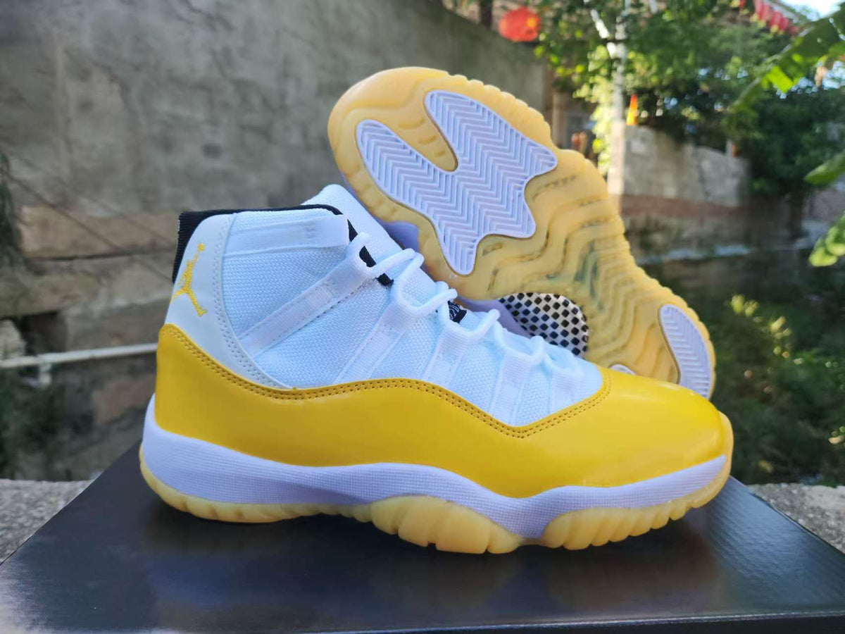 High Top Sneakers, White Yellow Colorway, Lace Up Design, Casual Gift for Sneaker Fans