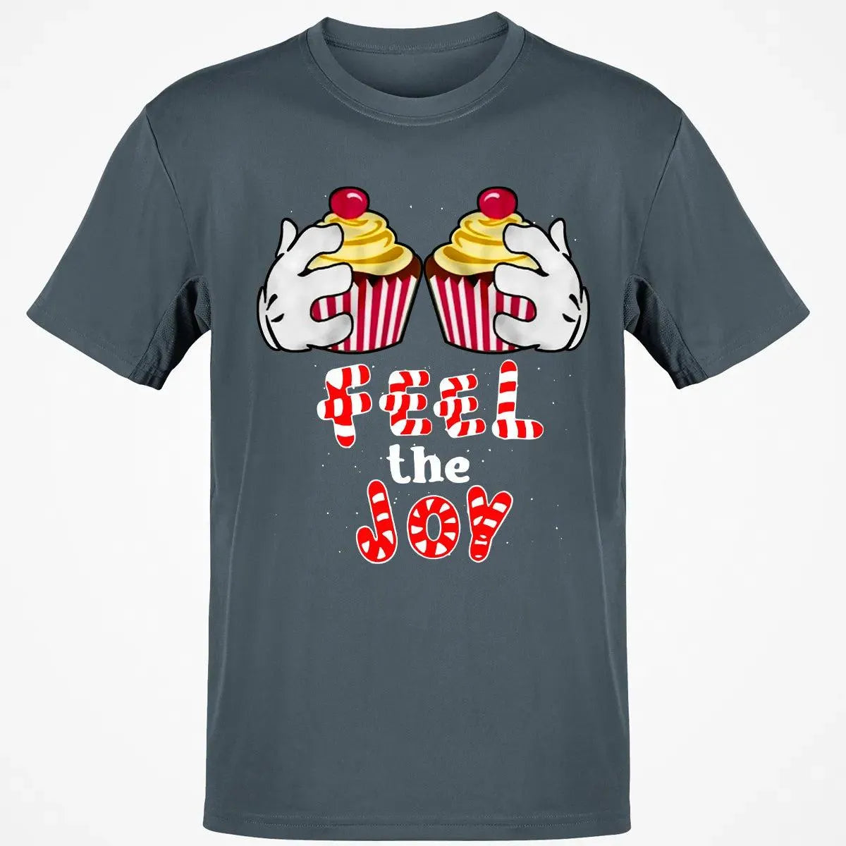 Adorable Cartoon Cupcake Graphic Tee, Feel the Joy Christmas Shirt, Holiday Sweets T-Shirt, Festive Winter Shirt, Dessert Lov