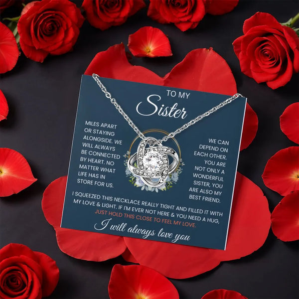 Eternal Bond Knot Pendant, Sister Love Knot Necklace, CZ Crystal Gold Knot Jewelry, Birthday Present for Sister, Heartfelt Ch