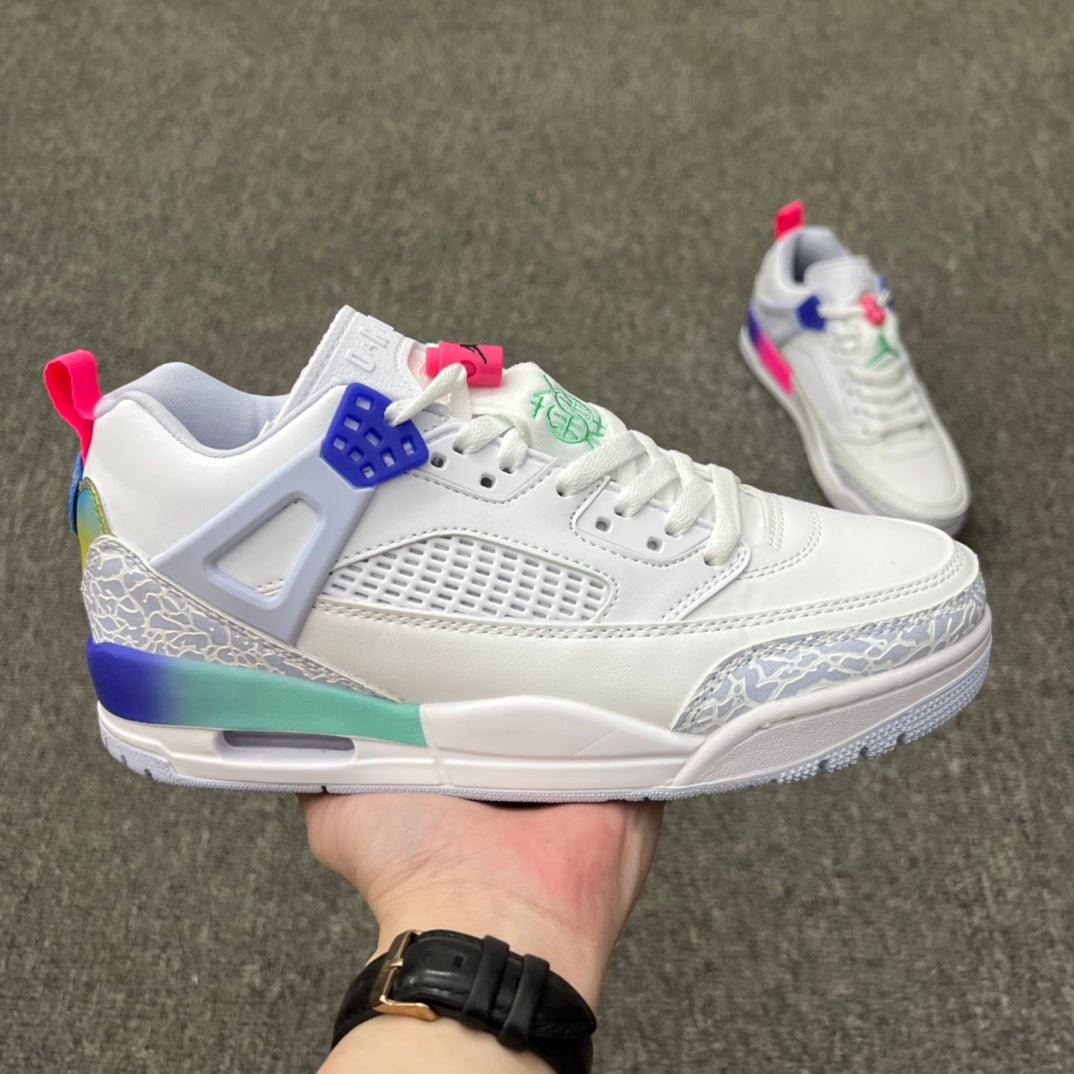 Low Top Basketball Shoes, White Blue Green Colorway, Lace Up Design, Casual Gift for Shoe Lovers