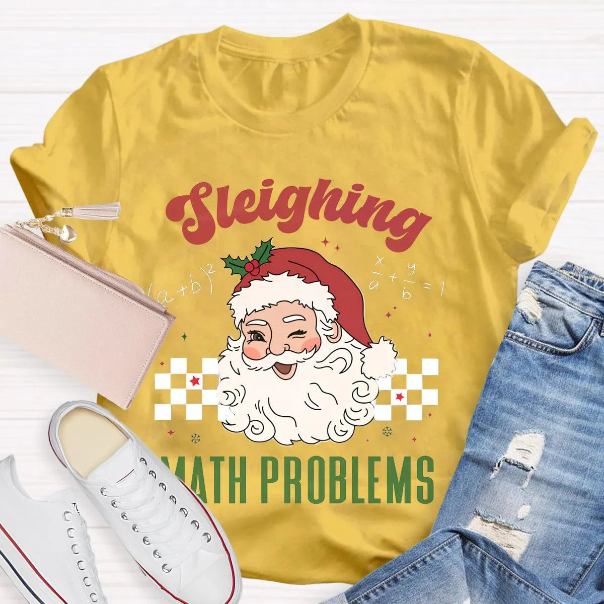 Humorous Math Teacher Holiday Graphic Tee, Sleighing Math Problems Christmas Shirt, Festive STEM Christmas T-Shirt, Winter Ma
