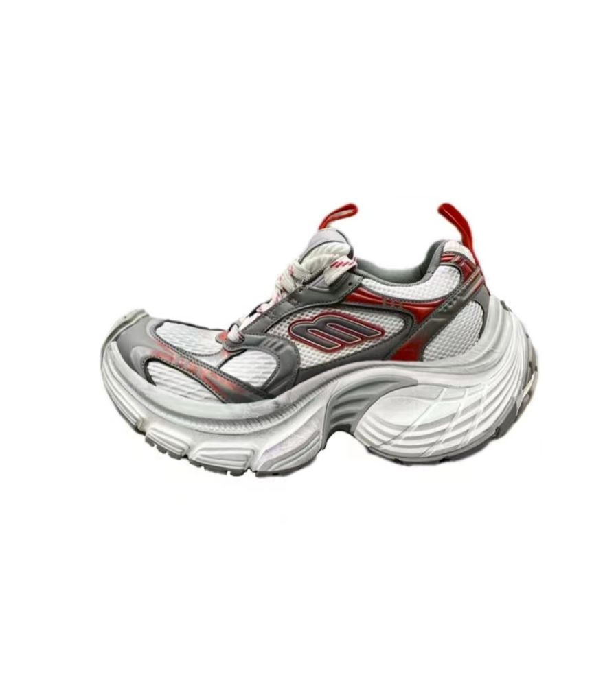 Low Top Sneakers, Gray White Red Colorway, Lace Up Design, Casual Gift for Sneaker Fans