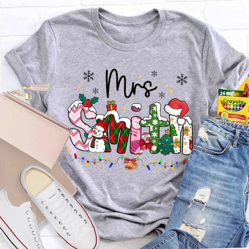 Custom Name Snowflake Holiday Shirt, Personalized Christmas Lights T-Shirt, Matching Family Xmas Graphic Tee, Holiday Season 