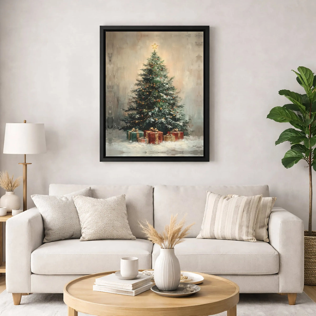 Vintage Holiday Presents Canvas Print, Rustic Christmas Tree Canvas Art, Farmhouse Xmas Pine Tree Canvas, Festive Seasonal Ho