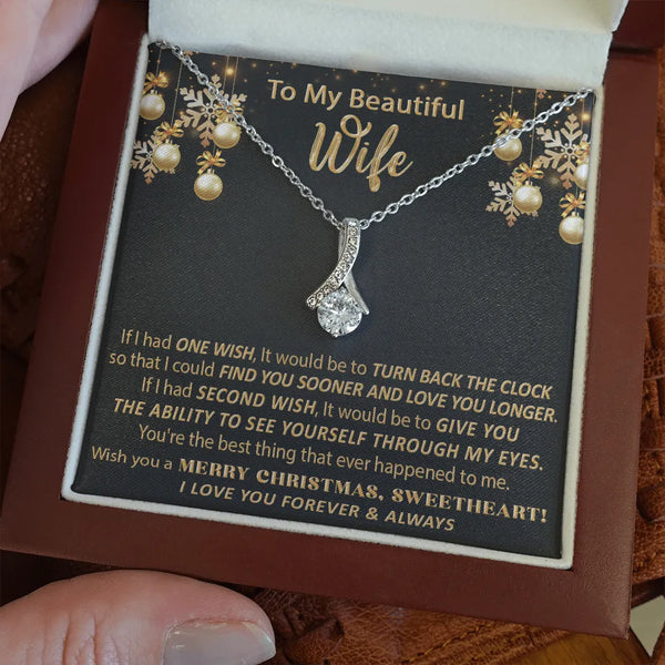 14k White Gold Ribbon Necklace, Ribbon Pendant Necklace for Wife, Cubic Zirconia Sparkle Pendant Necklace, Romantic Christmas