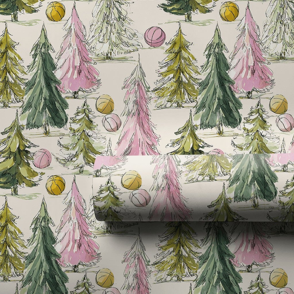 Watercolor Tree Gift Wrap, Pink and Green Christmas Trees Wrapping Paper, Whimsical Holiday Wrapping Paper, Pastel Christmas 