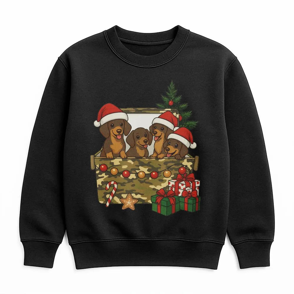 Wiener Dog Holiday Sweatshirt, Dachshund Christmas Sweatshirt, Doxie Puppy Xmas Crewneck, Adorable Dog Lover Sweater, Christm