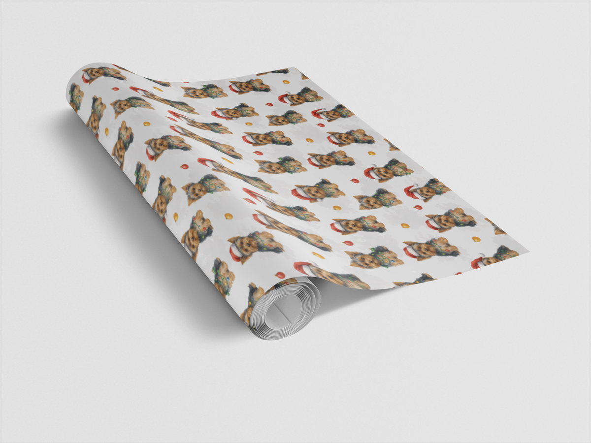 Yorkshire Terrier Holiday Gift Wrap, Yorkie Christmas Wrapping Paper, Santa Hat Yorkie Wrapping Paper, Adorable Dog Lover Chr