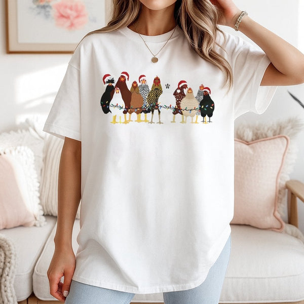Humorous Holiday Chicken Shirt, Christmas Chicken T-Shirt, Festive Poultry Graphic Tee, Adorable Chicken Christmas Tee, Homes