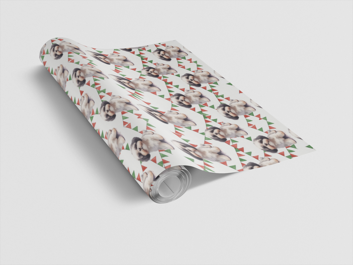 Puppy Pennant Gift Wrap, Shih Tzu Christmas Wrapping Paper, Shih Tzu Holiday Present Paper, Dog Lover Xmas Wrapping Paper, Ho