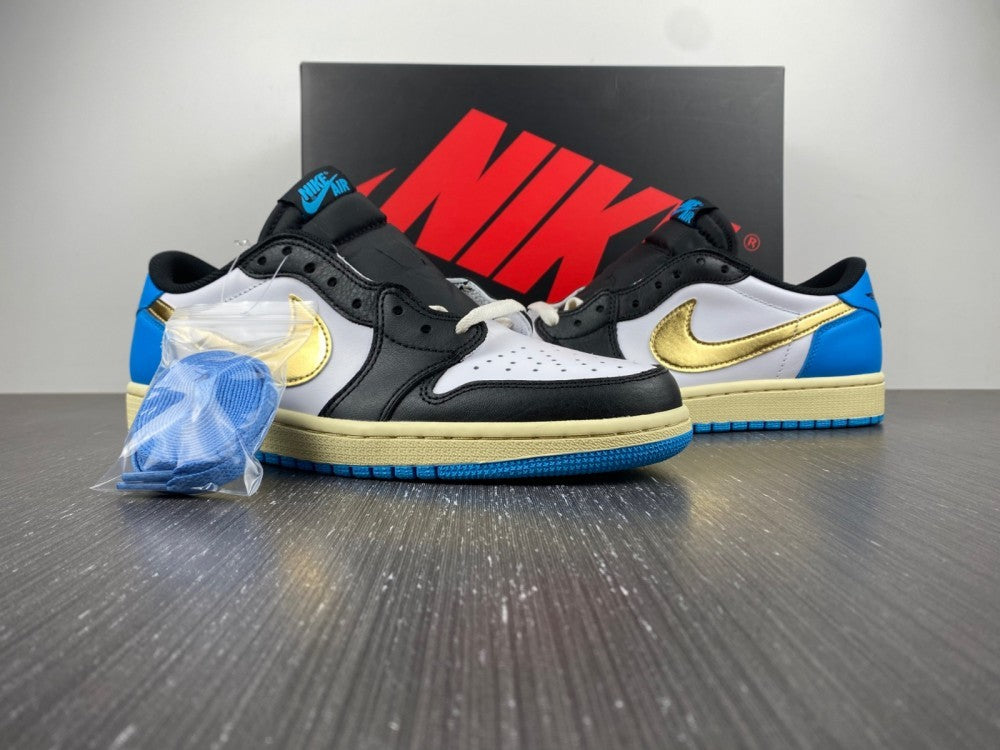 Low Top Sneakers, Blue White Black Gold Colorway, Leather Footwear, Lace Up Design, Casual Gift for Sneaker Fans