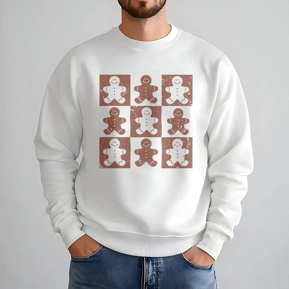 Retro Christmas Cookie Sweatshirt, Checkered Gingerbread Man Sweatshirt, Adorable Holiday Crewneck, Vintage Winter Pullover S