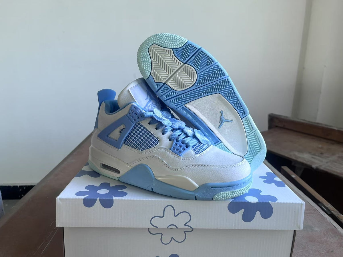 Mid Top Sneakers, White Blue Colorway, Lace Up Design, Casual Gift for Sneaker Fans