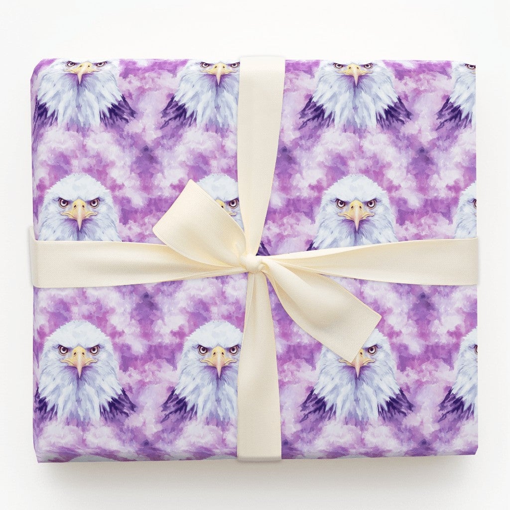Artistic Bird Present Wrap, Bald Eagle Gift Wrapping Paper, Purple Watercolor Gift Wrap, Wildlife Animal Lover Christmas Wrap