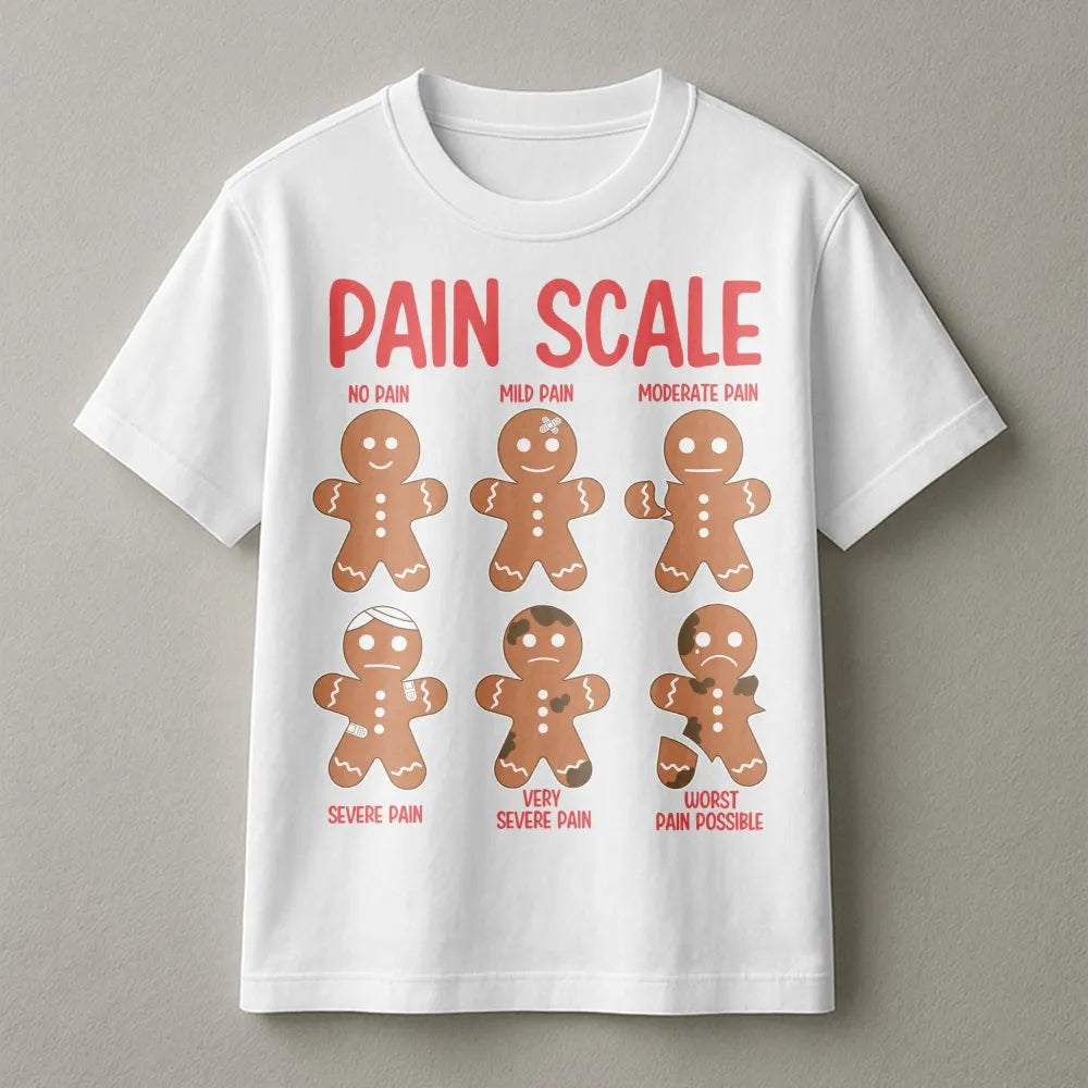 Humorous Holiday Cookie Medical Shirt, Gingerbread Man Pain Scale T-Shirt, Nurse Christmas Graphic Tee, Doctor Healthcare Sta