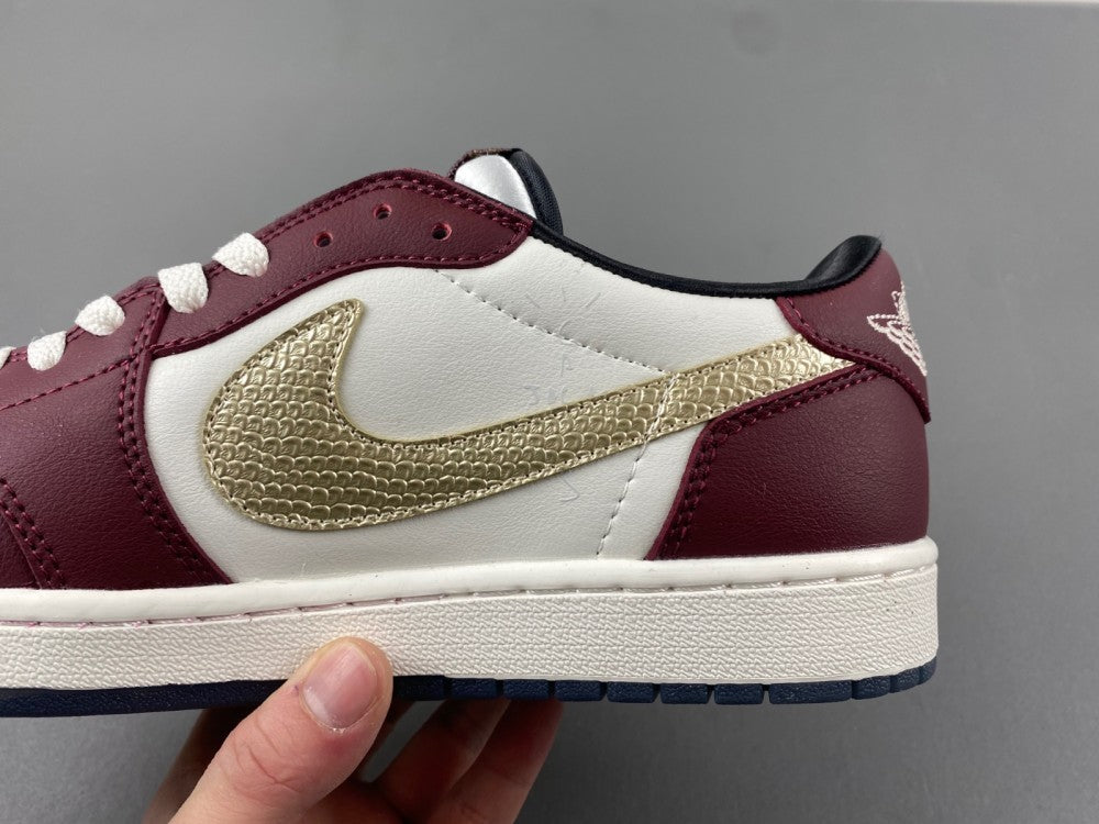 Low Top Sneakers, Burgundy White Gold Colorway, Reverse Hook Design, Lace Up Design, Casual Gift for Sneaker Fans