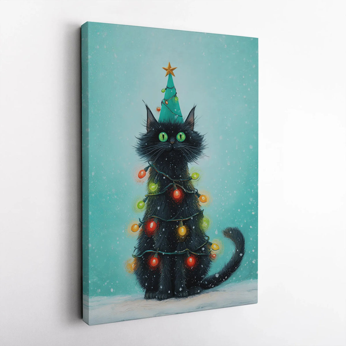 Whimsical Holiday Kitten Wall Art, Black Cat Christmas Tree Canvas, Festive Seasonal Cat Tree Print, Adorable Xmas Cat Lover 