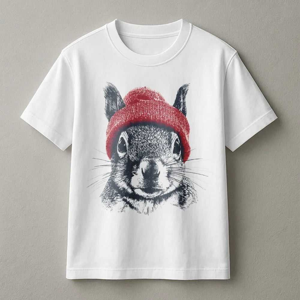 Squirrel Sweatshirt | Retro Wildlife Art with Red Beanie | Cozy Cotton Blend Pullover | Gift for Animal Lover