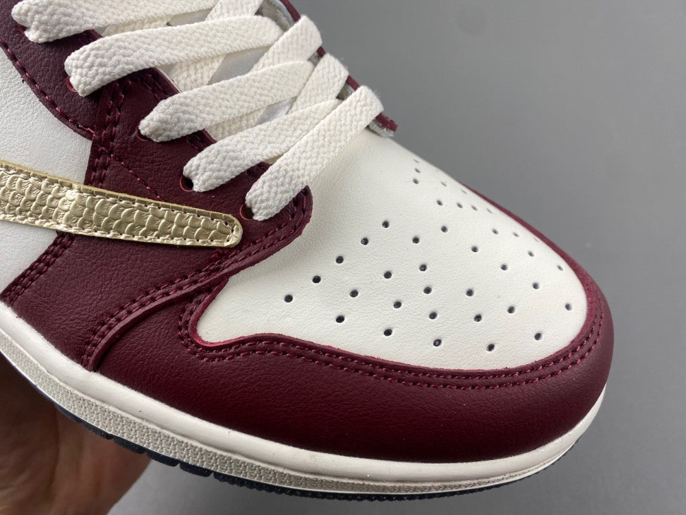 Low Top Sneakers, Burgundy White Gold Colorway, Reverse Hook Design, Lace Up Design, Casual Gift for Sneaker Fans