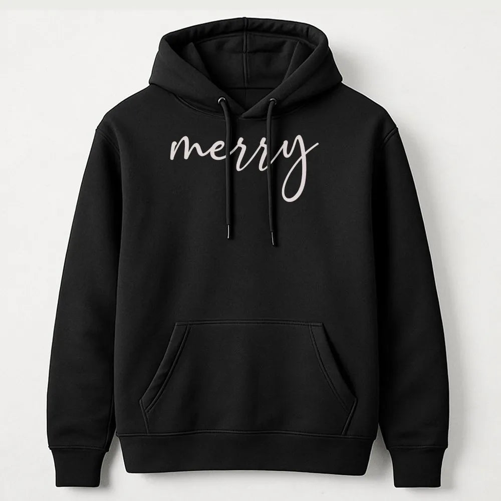 Minimalist Script Holiday Sweatshirt, Merry Christmas Hoodie, Comfy Xmas Winter Pullover Hoodie, Aesthetic Christmas Season H