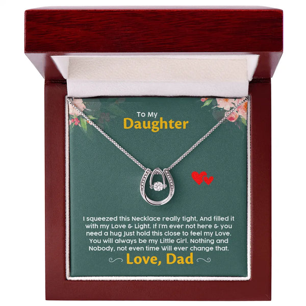 Dancing Crystal Horseshoe Pendant Necklace, To My Daughter Horseshoe Necklace, Sentimental Birthday Christmas Jewelry Present