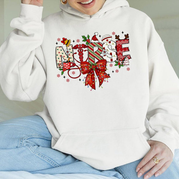 Festive Holiday Medical Tree Sweatshirt, Christmas Nurse Hoodie, Registered Nurse Xmas Pullover, Adorable Hospital RN LPN Cre