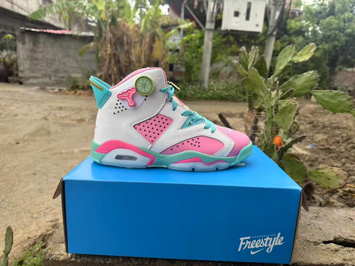 High Top Sneakers, White Pink Green Colorway, Lace Up Design, Casual Gift for Sneaker Fans