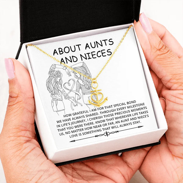 Stainless Steel Anchor Pendant Necklace, Aunt and Niece Heart Anchor Necklace, Sentimental Niece Auntie Jewelry, Birthday Chr