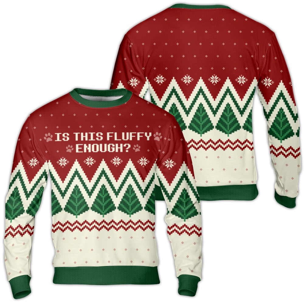 Dog Paw Holiday Knit Crewneck, Is This Fluffy Enough Ugly Christmas Sweater, Adorable Pet Lover Xmas Pullover, Humorous Puppy