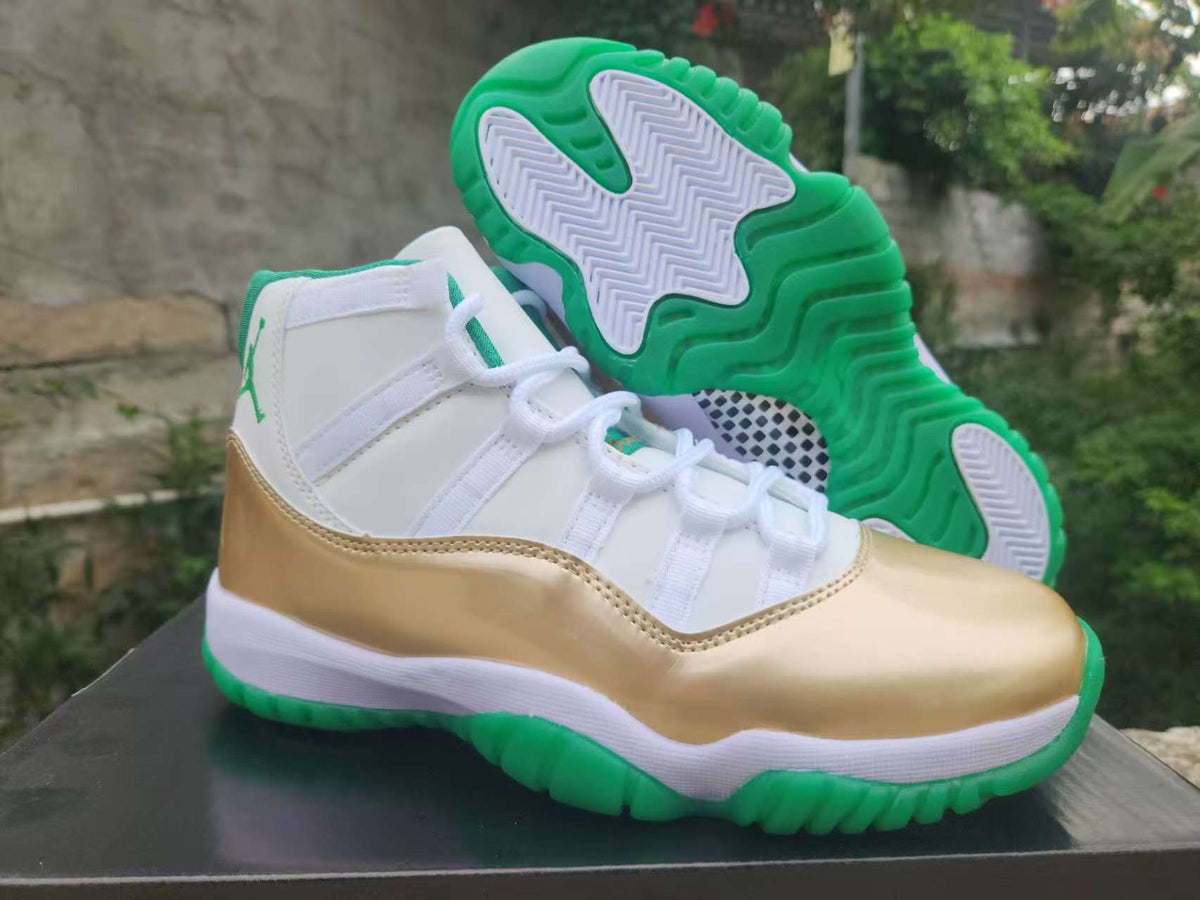 High Top Sneakers, White Green Gold Colorway, Lace Up Design, Casual Gift for Sneaker Fans